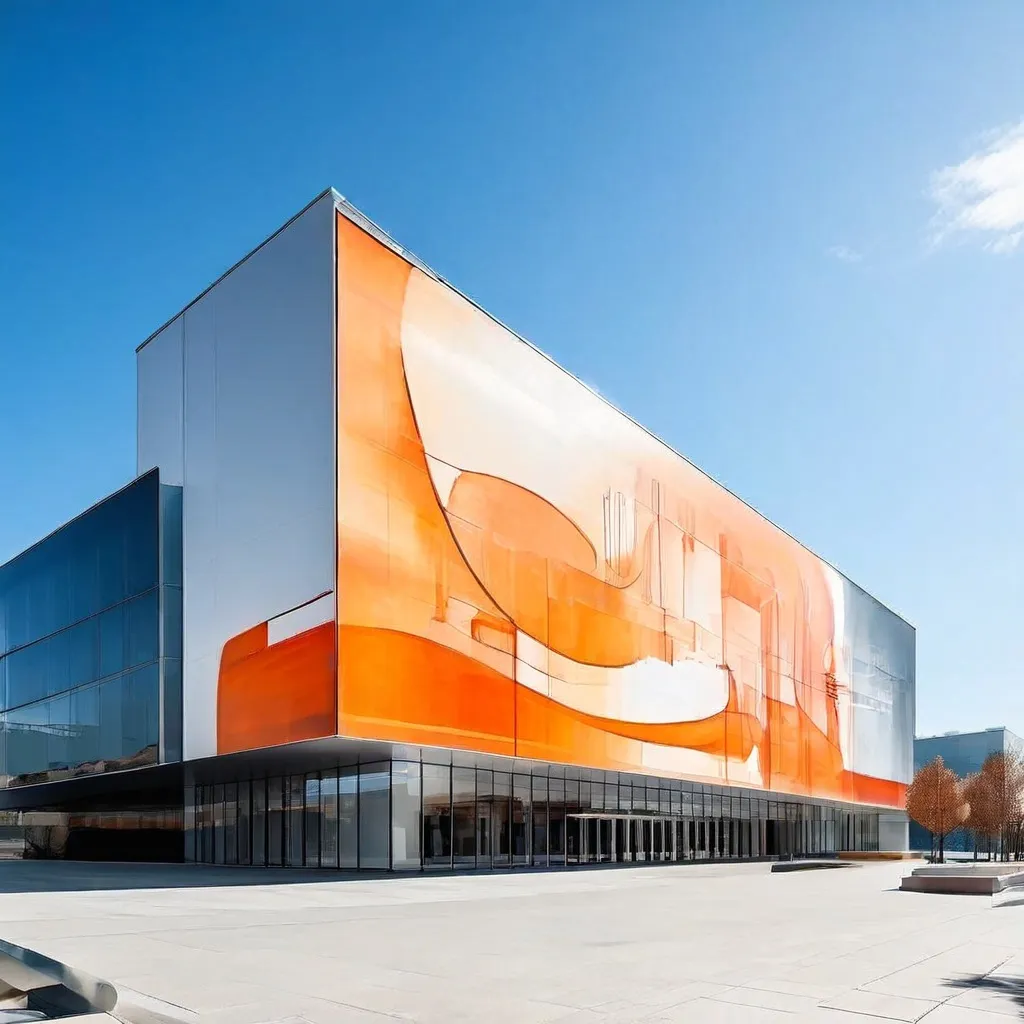 Large-format exterior art banner by Lena Eriksson displayed on the facade of Kunsthaus Baselland.