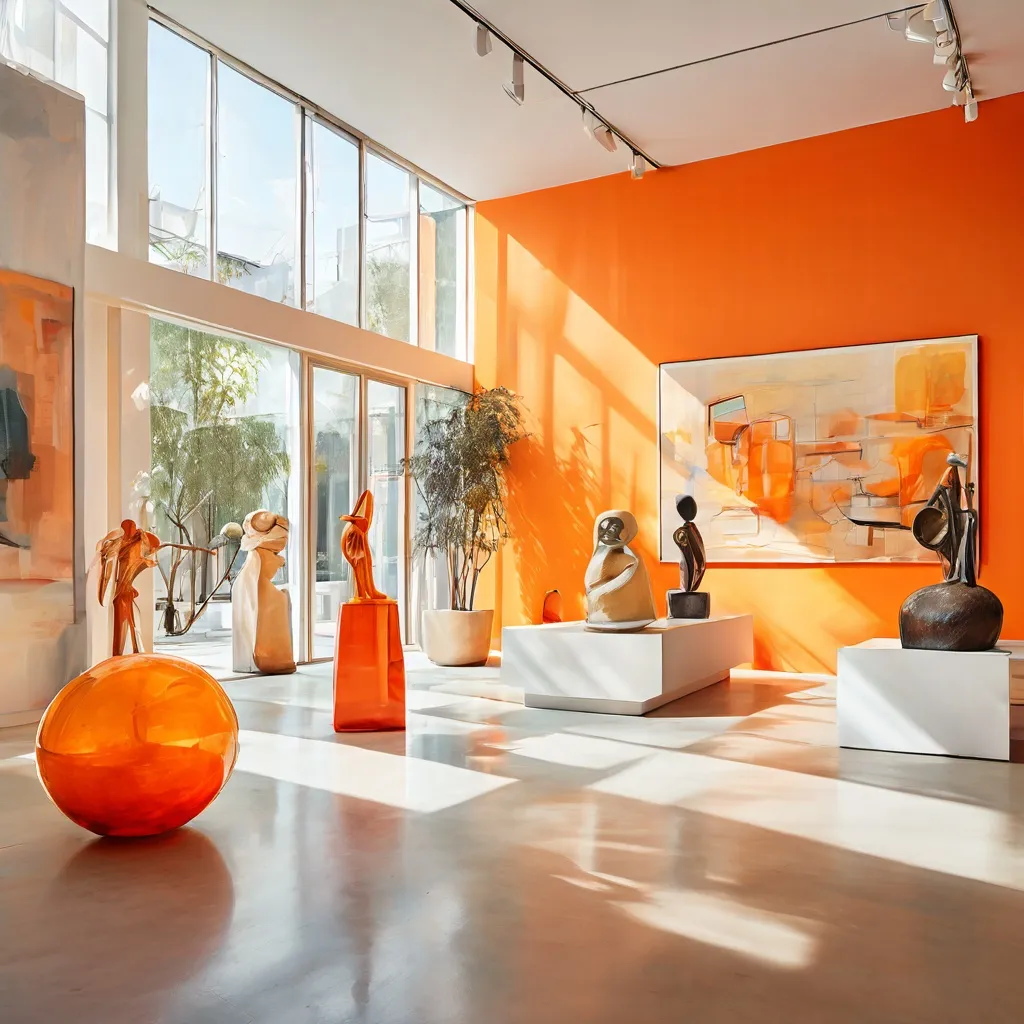Installatieoverzicht van de World's Rainbow afstudeertentoonstelling met diverse hedendaagse kunstwerken in Kunsthaus Baselland.