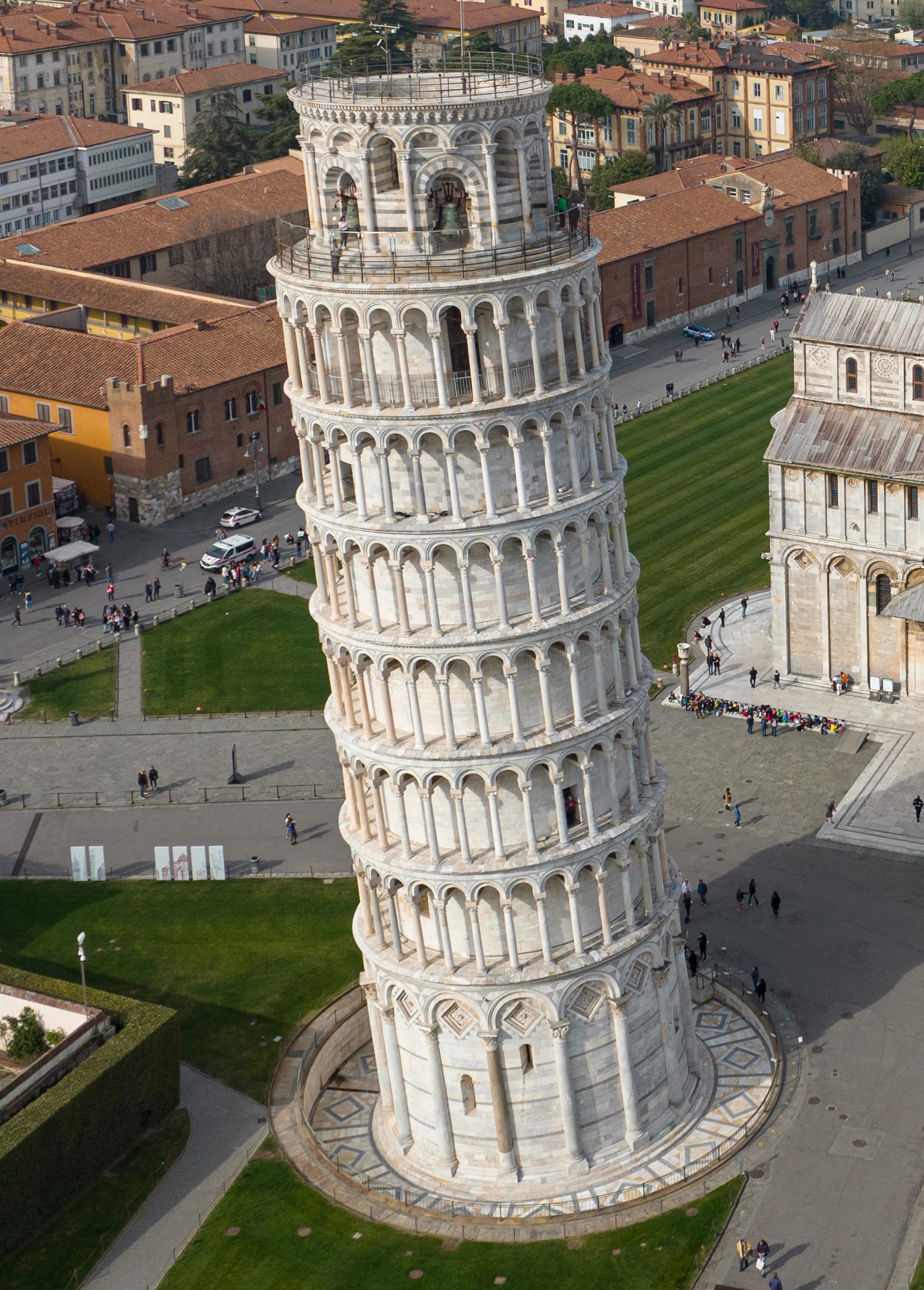 Exterior view of Leaning Tower of Pisa in Pisa.