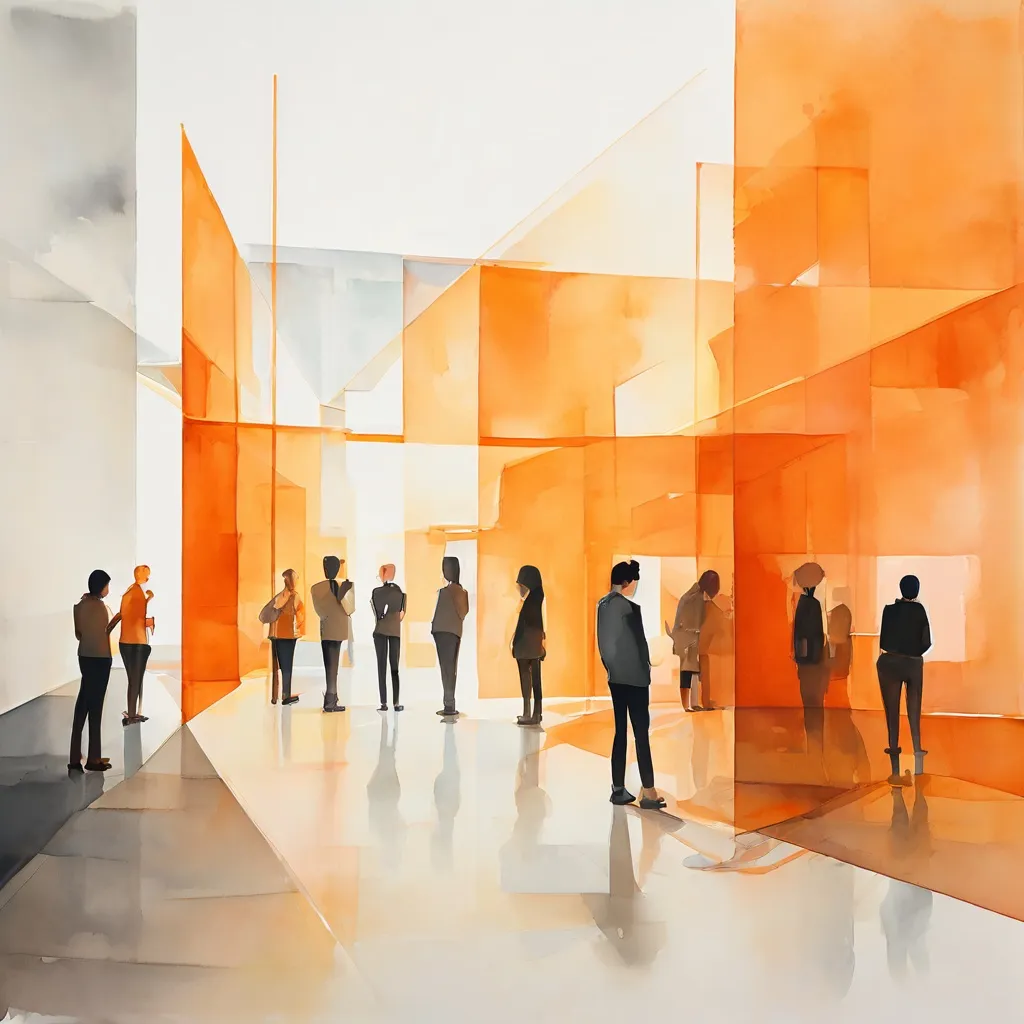 Ilustración abstracta que representa una reunión de la comunidad artística en The Living Art Museum.