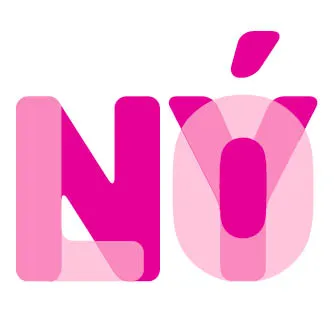 Roze gestileerd woordmerk met de tekst 'NÓ' in vetgedrukte magenta en lichtroze overlappende letters