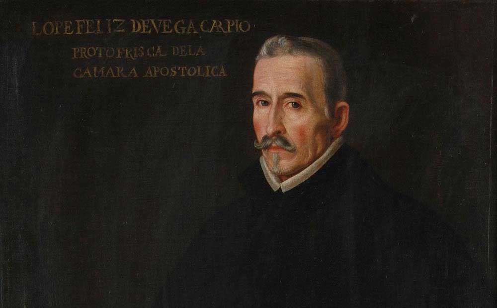 Portrait of Lope de Vega with text identifying him above