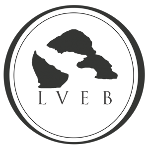 Logo monocromático con la silueta de un árbol bonsái y las letras LVEB dentro de un círculo