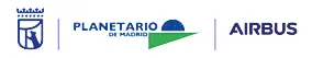 Madrid Planetarium logo with a blue shield and green triangle, next to the Airbus logo