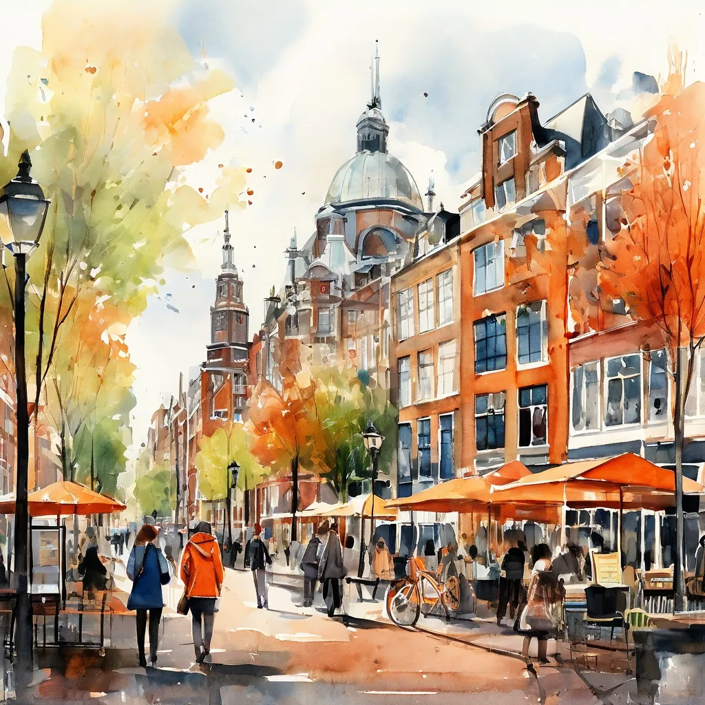 A colorful illustrated map highlighting various points of interest in Amsterdam's De Pijp district, including cultural spots, parks, and markets, with the Moco Museum building prominently featured.
