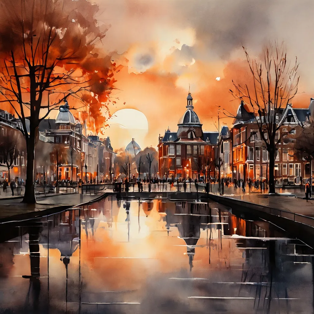 De schilderachtige en historische sfeer van het Museumplein in Amsterdam.