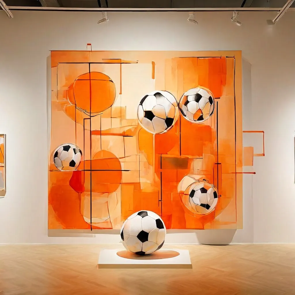 A conceptual display at Moco Museum Amsterdam, blending football memorabilia with modern art to represent Johan Cruyff's philosophy.