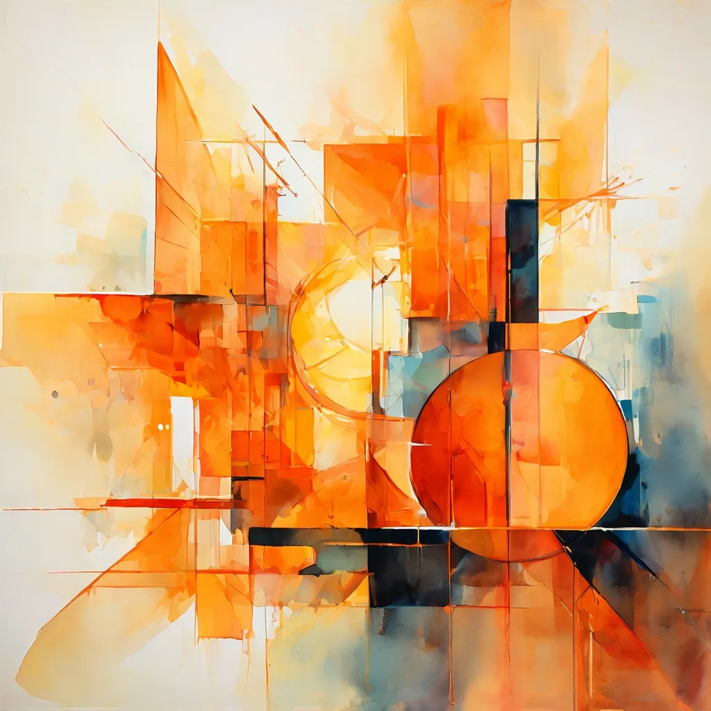 An abstract and colorful visual representation of modern art concepts, with geometric shapes and splashes of paint, symbolizing the exploration of new artistic ideas at Moco Museum.