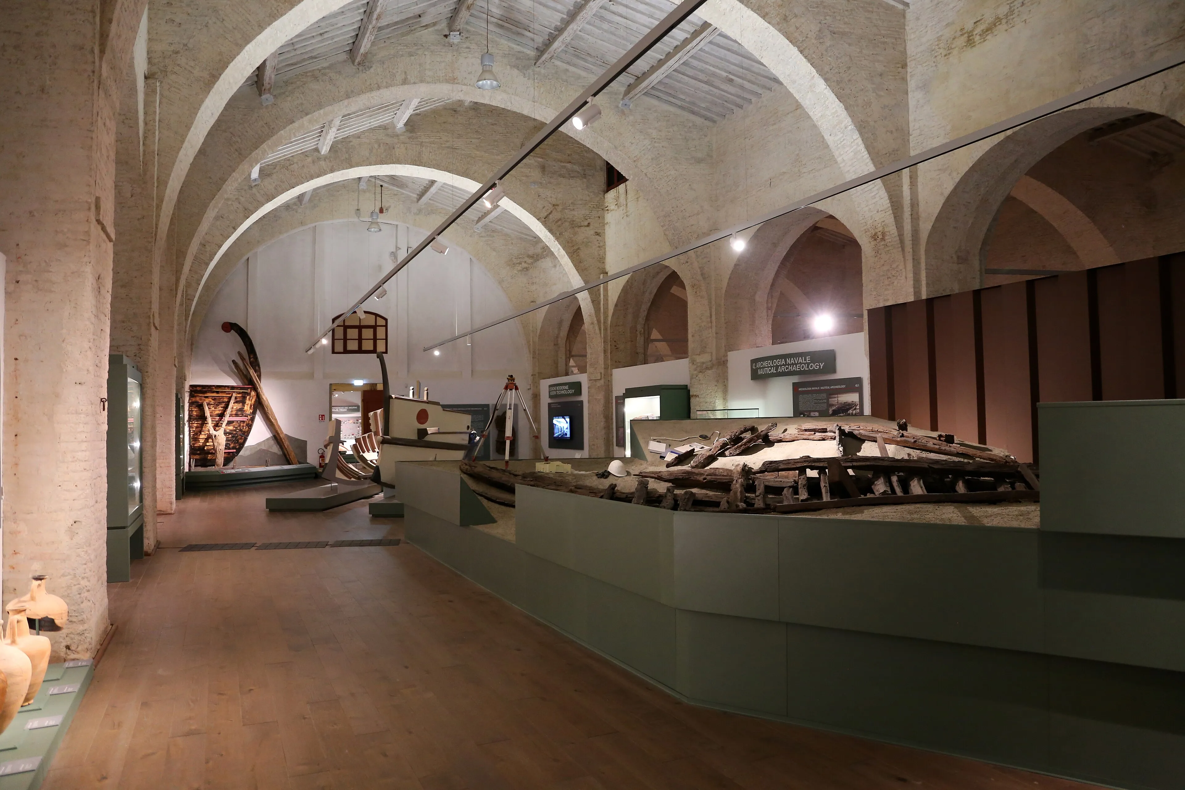Interior view of Museum of Ancient Ships of Pisa in Pisa.