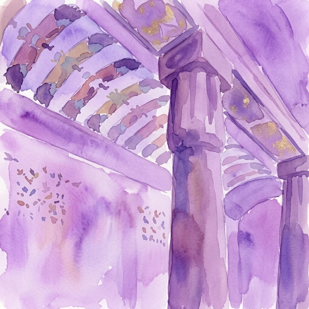 Ilustracja akwarelowa staroegipskich malowideł grobowych i monolitycznych kolumn, przedstawiająca replikę z wystawy Kunsthistorisches Museum poświęconej Wystawie Światowej w 1873 roku.