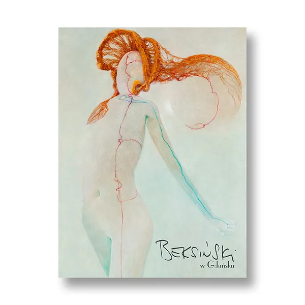 pintura surrealista de una figura con pelo naranja y líneas rojas y azules