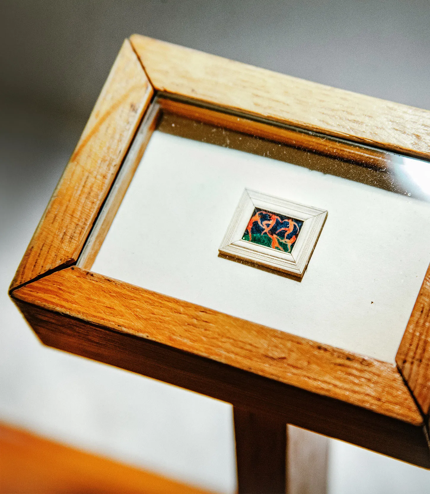 obra de arte microscópica en un marco de madera con cristal