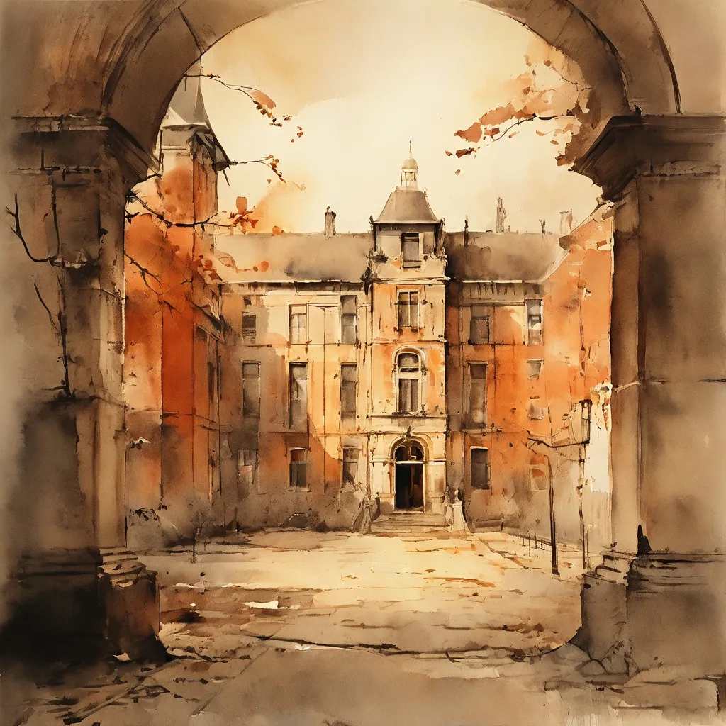 Una representación artística de viejas fotografías que muestran la arquitectura histórica de Het Dolhuys, reflejando sus 700 años de historia como centro de cuidados, en el Museum van de Geest.