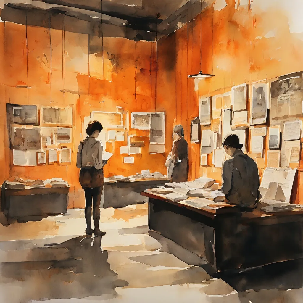 Una imagen reflexiva que muestra documentos históricos y arte simbólico dentro del Museum van de Geest, representando los temas de la atención de salud mental y la resiliencia durante la guerra.