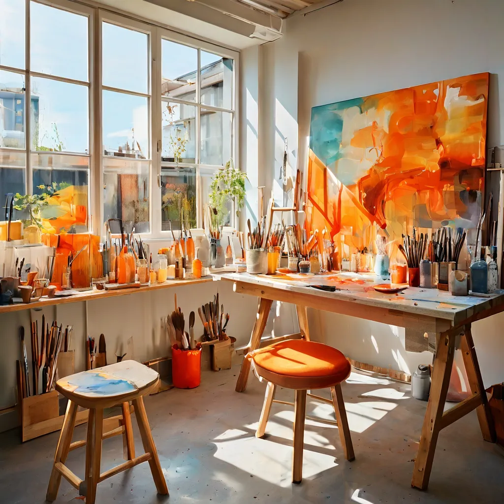 Creative art workshop space at the National Gallery of Iceland featuring colorful supplies for children.