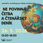 Promotionele poster voor een evenement in het Nationaal Pedagogisch Museum en Bibliotheek van J. A. Comenius, met een wereldbol en lezende kinderen, met evenementdetails in het Tsjechisch.