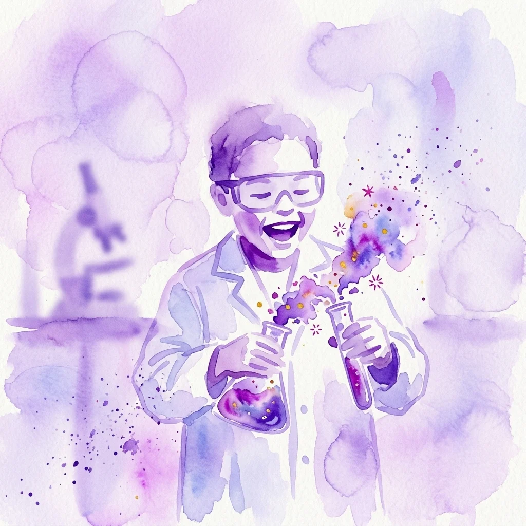 Un niño con bata de laboratorio y gafas de seguridad realiza un colorido experimento químico con vasos de precipitados y tubos de ensayo en un vibrante entorno de laboratorio.