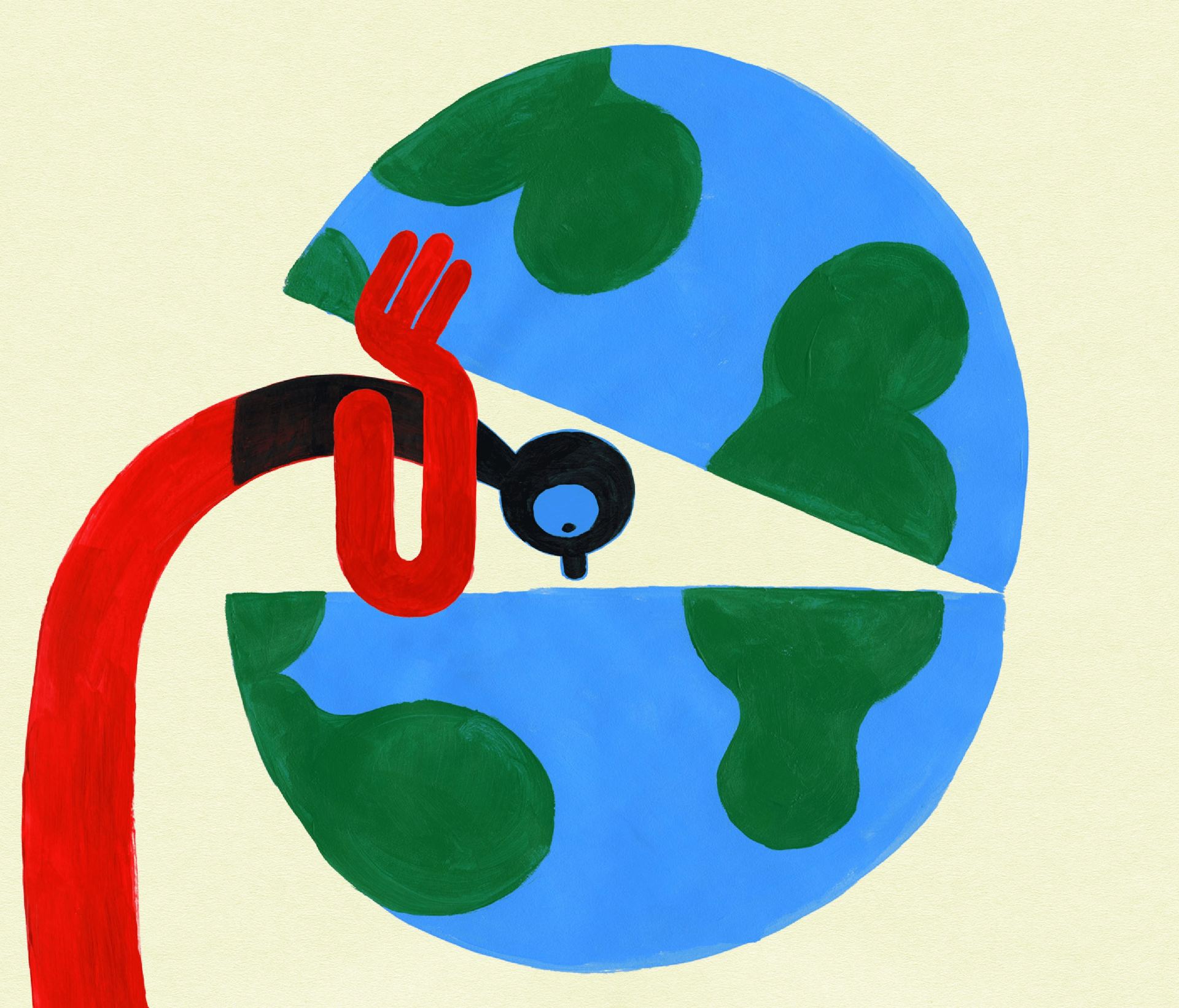Gestileerd logo van NEMO Science Museum met een blauwe en groene wereldbol met een rode hand die een vergrootglas vasthoudt