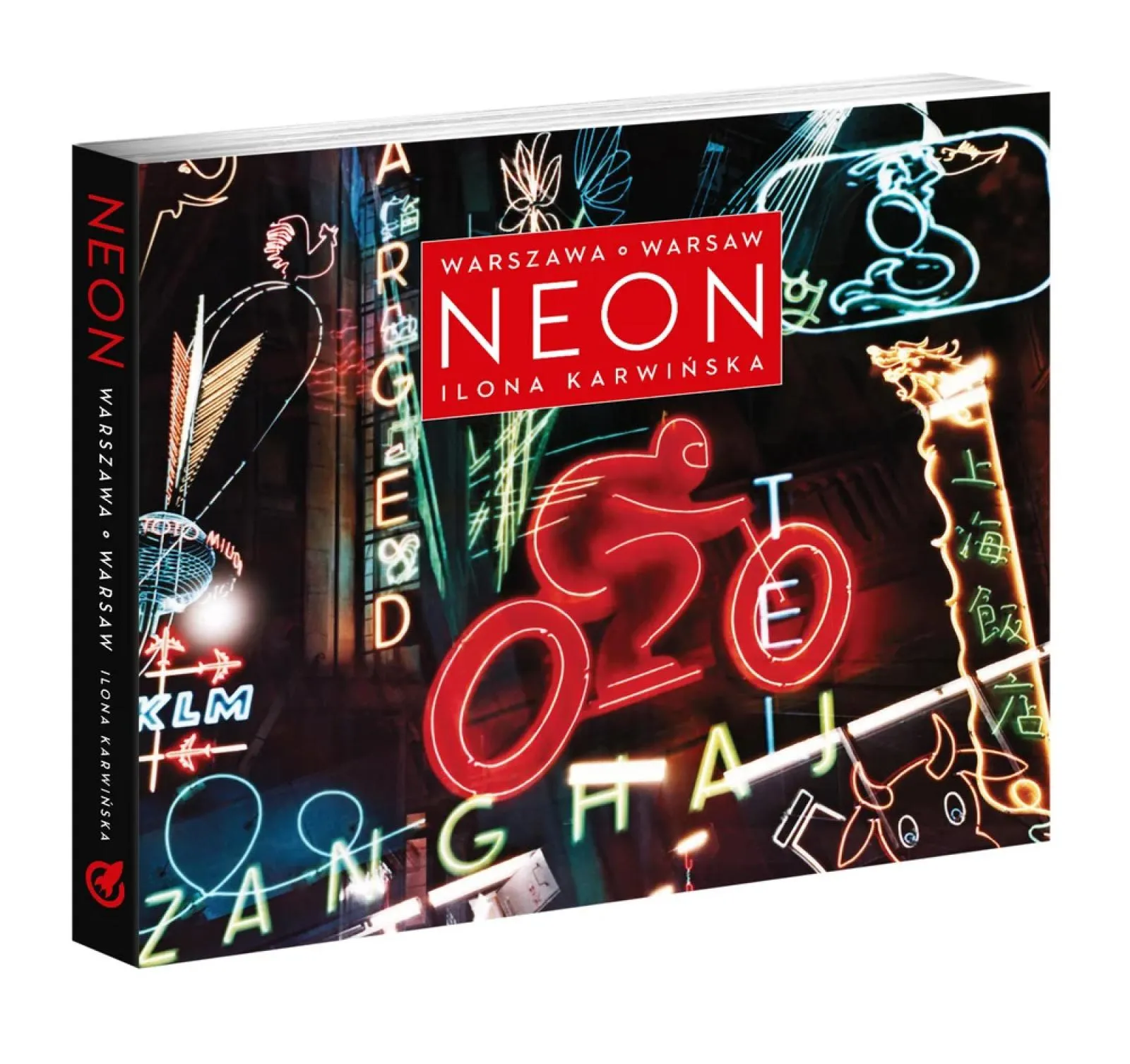 Book cover with neon signs including 'OZO', 'ZANG HAJ', and 'KLM' in various colors and styles