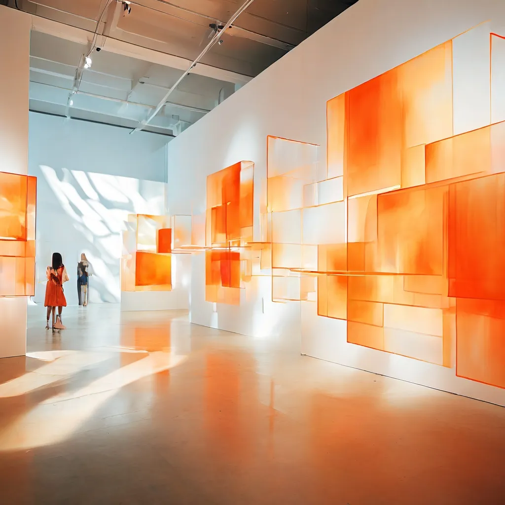 Abstract representation of light projections in a contemporary gallery space for the More Light exhibition.