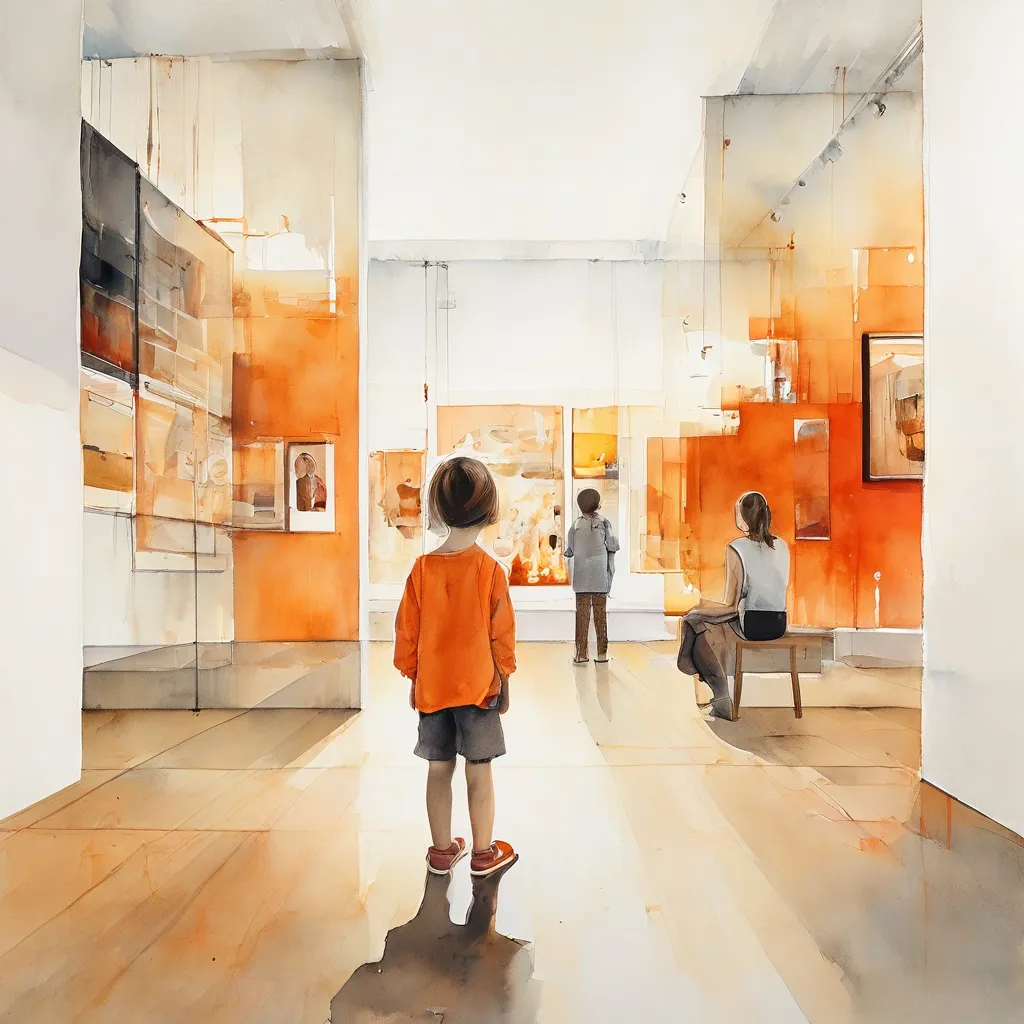 Vista de una sala de exposición con diversas obras sobre la infancia en el Bucerius Kunst Forum, que incluyen piezas de Stephan Melzl y otros artistas.