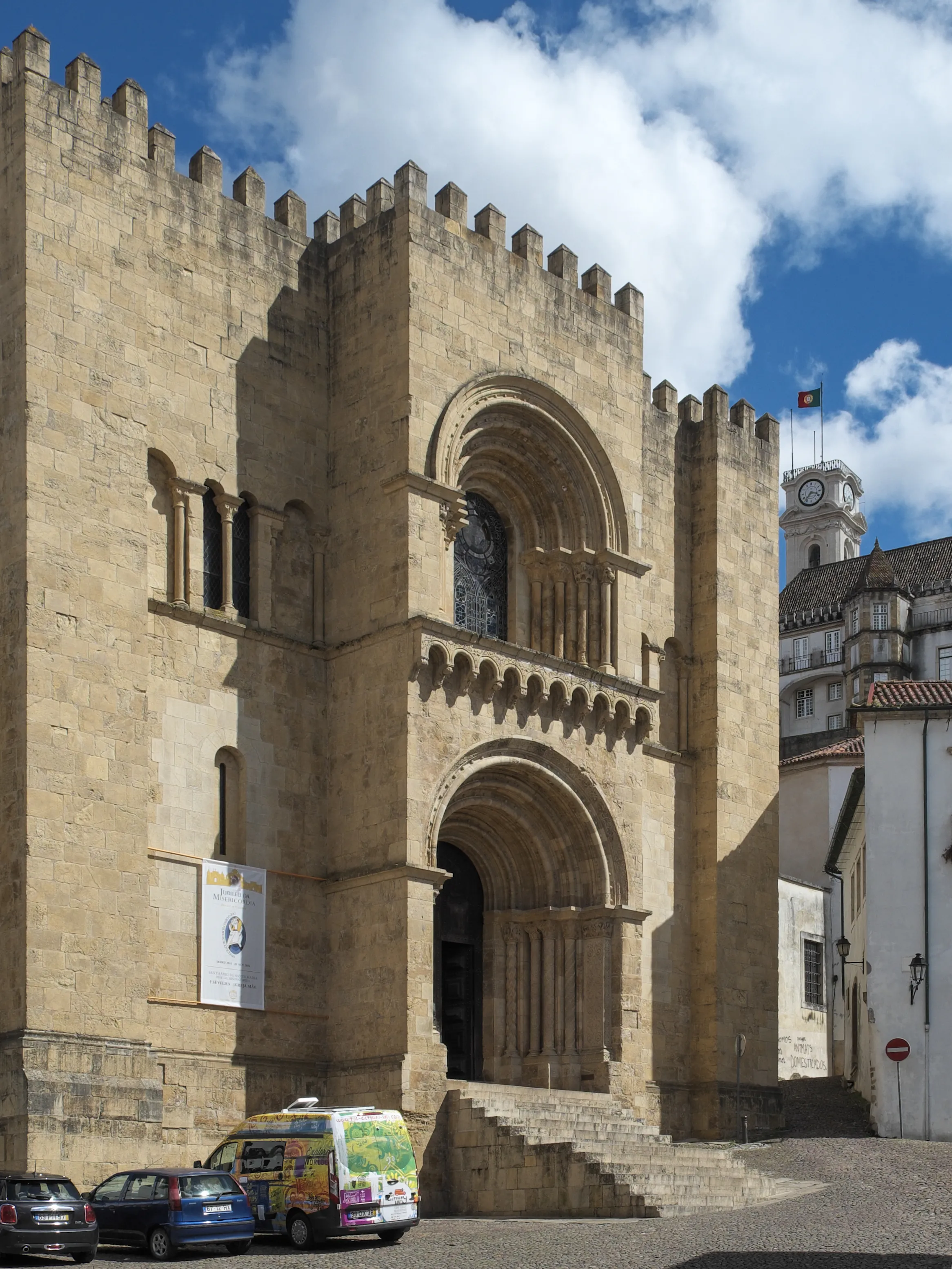 Exterior view of Old Cathedral of Coimbra in Coimbra.