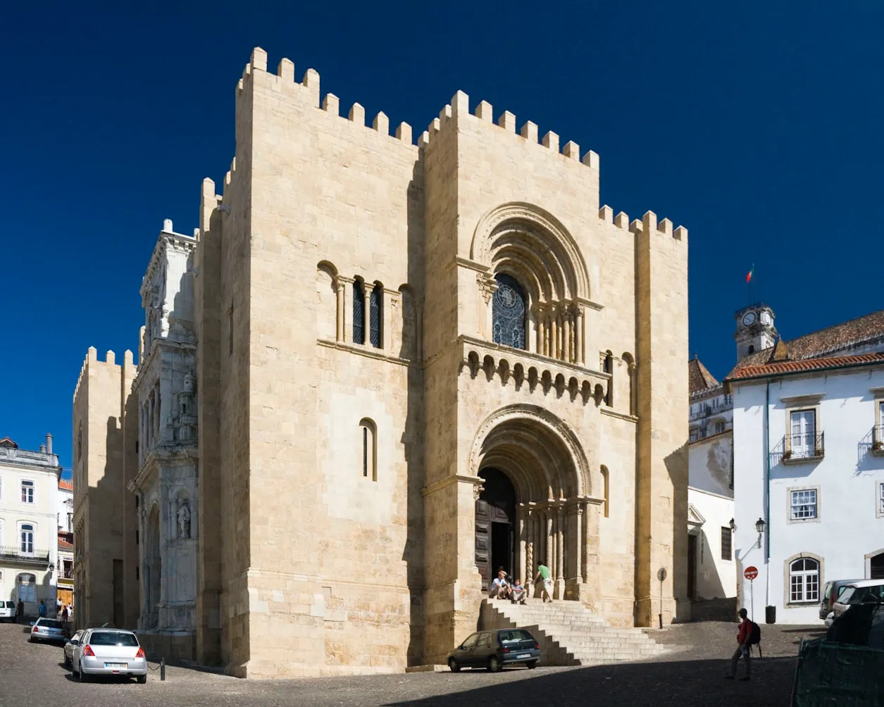 Exterior view of Old Cathedral of Coimbra in Coimbra.