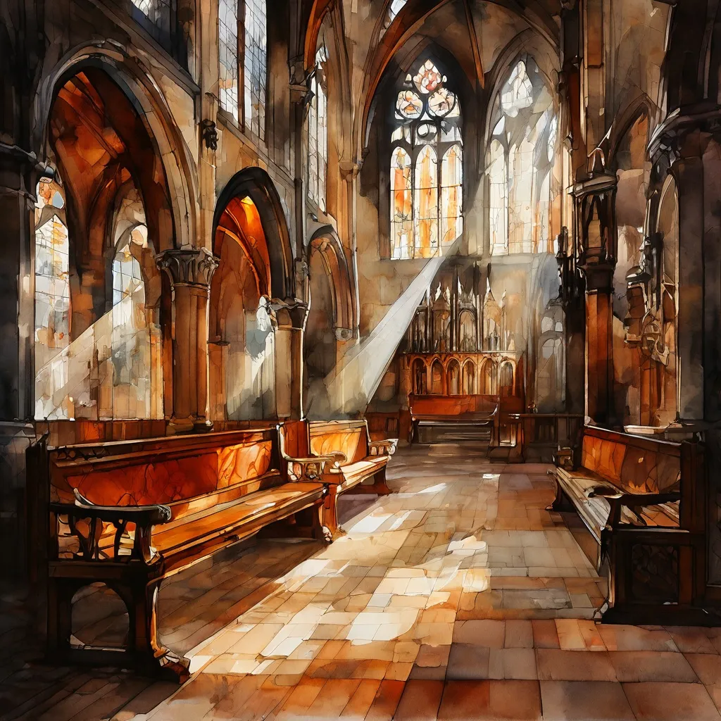 Ornate wooden historical benches reinstalled within the vast, ancient interior of the Oude Kerk in Amsterdam, showcasing the blend of heritage and architecture.