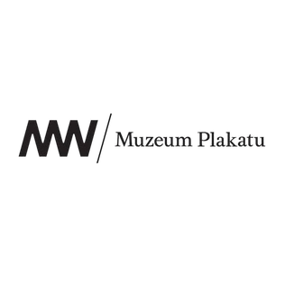 black background with white stylized 'MW' monogram and 'Muzeum Plakatu' text
