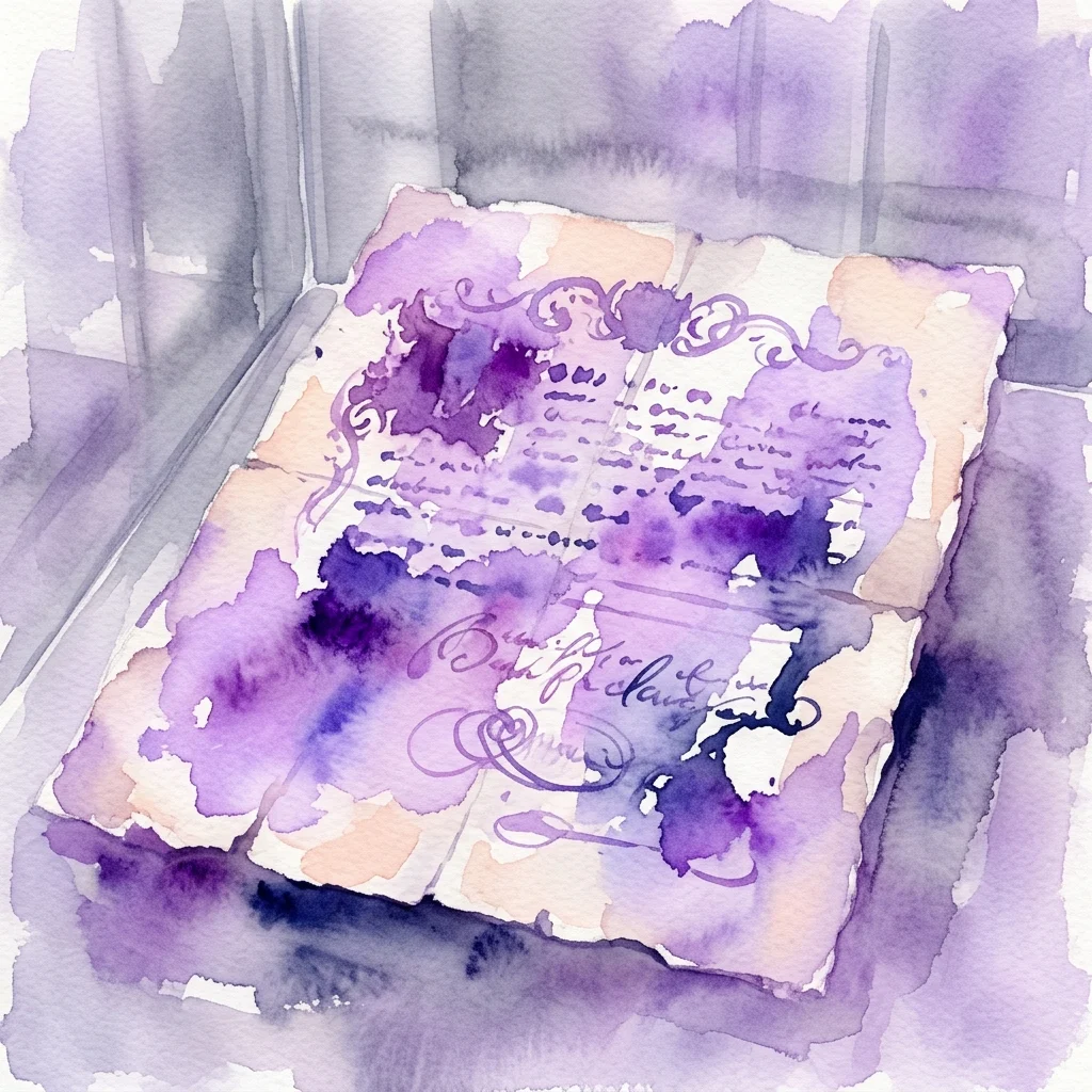 Ilustracja akwarelowa przedstawiająca stary dokument historyczny z ozdobną kaligrafią, ukazująca oryginalny akt lokalizacji Pragi z XVII wieku, wystawiony w muzeum.