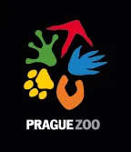 klein logo met handafdrukken en dierenpootjes die een cirkel vormen boven de tekst PRAGUE ZOO