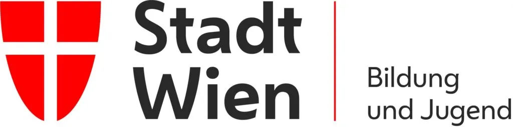 Logo miasta Wiednia z czerwzoną tarczą i czarnym tekstem