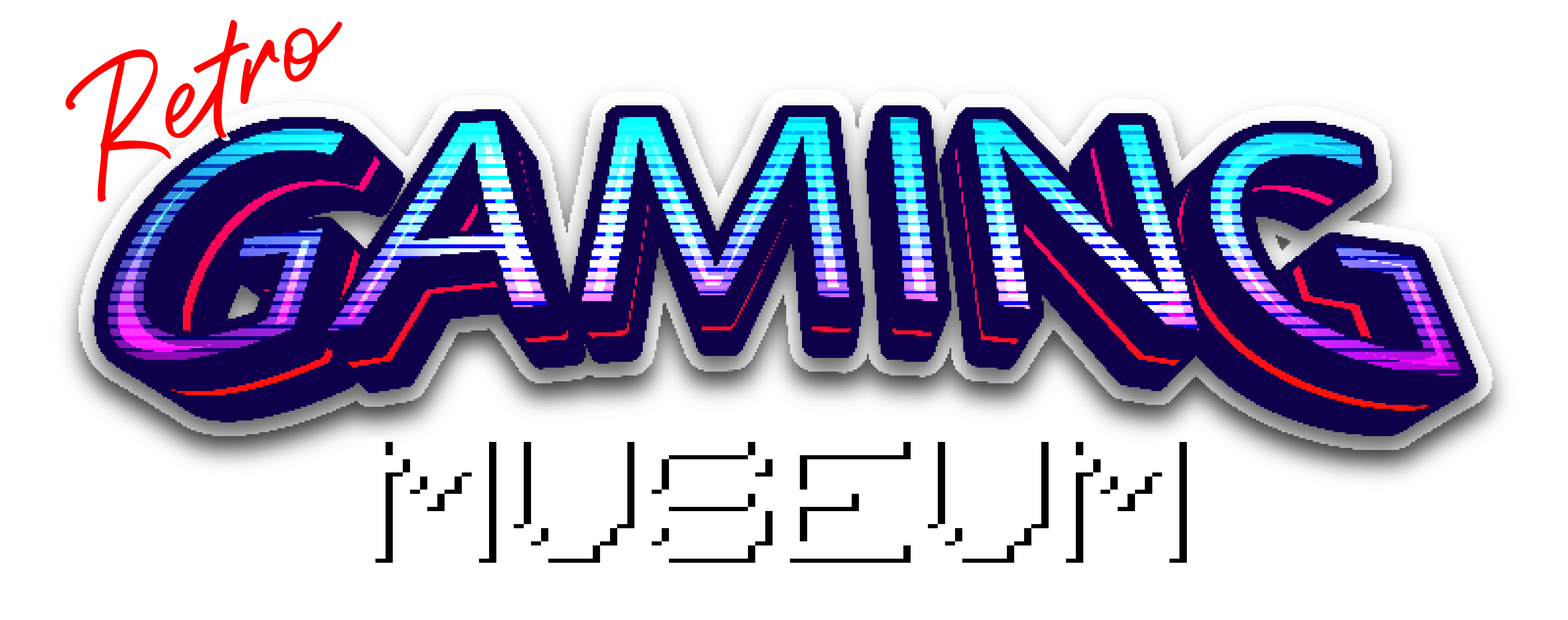 Logotipo del Museo de Videojuegos Retro con texto pixelado sobre un fondo negro
