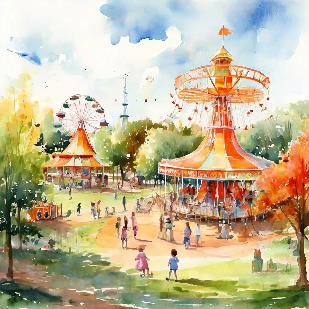 A vibrant view of amusement rides and park grounds at the Reykjavík Family Park and Zoo during a spring holiday weekend.