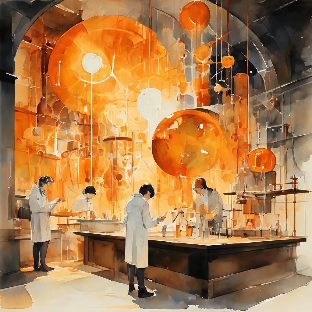 Ilustración conceptual de investigación científica en el Rijksmuseum, visualizando el análisis molecular de pintura histórica con patrones de luz abstractos.