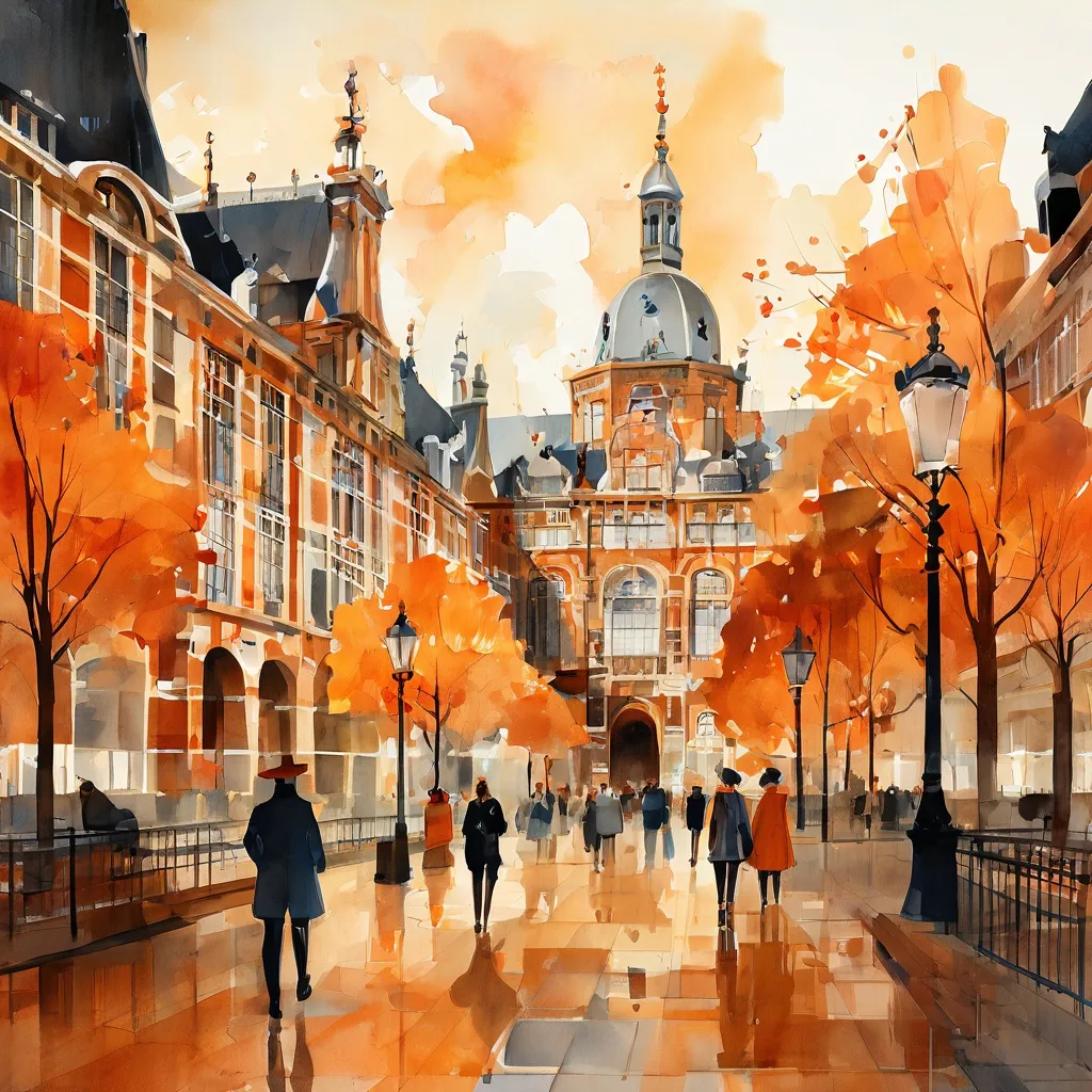 Een dynamische en artistieke illustratie die de prestaties van het Rijksmuseum in 2024 symboliseert, met elementen van klassieke Nederlandse kunst vermengd met hedendaags design, tegen een achtergrond die doet denken aan de architectuur van het museum.