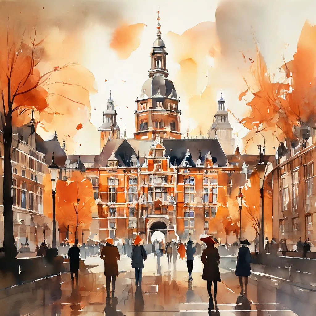 Dynamiczna i artystyczna reprezentacja Rijksmuseum, symbolizująca jego przeszłe osiągnięcia i przyszłe aspiracje, z elementami sztuki, historii i zaangażowania zwiedzających.