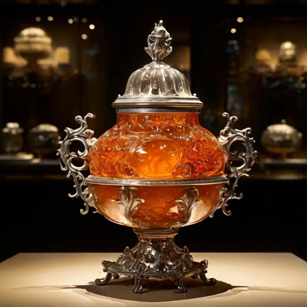 Un ornamentado salero de plata del siglo XVII, representativo de la colección de Johannes Lutma en el Rijksmuseum, expuesto elegantemente en un entorno museístico.
