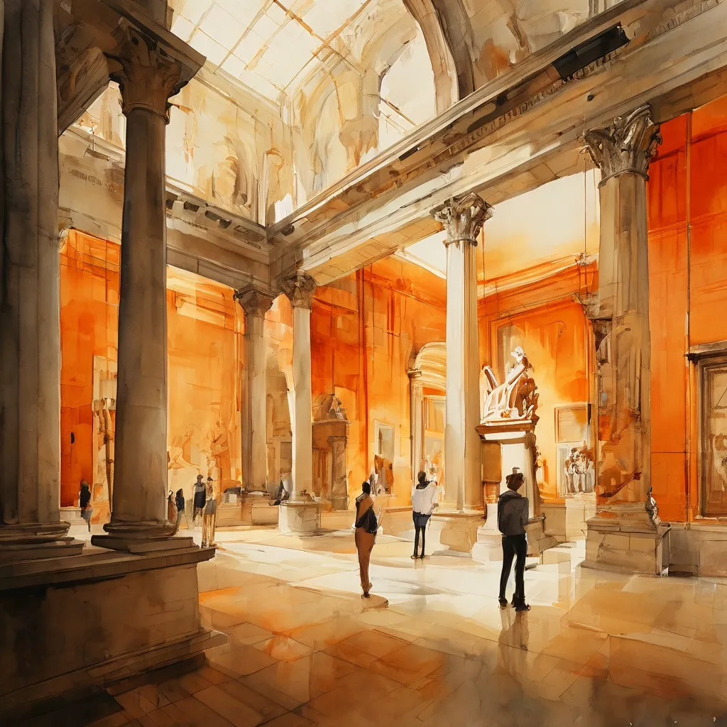 Konceptualna instalacja artystyczna wewnątrz Rijksmuseum, symbolizująca przecięcie się artefaktów historycznych i współczesnej eksploracji artystycznej pamięci i renowacji.