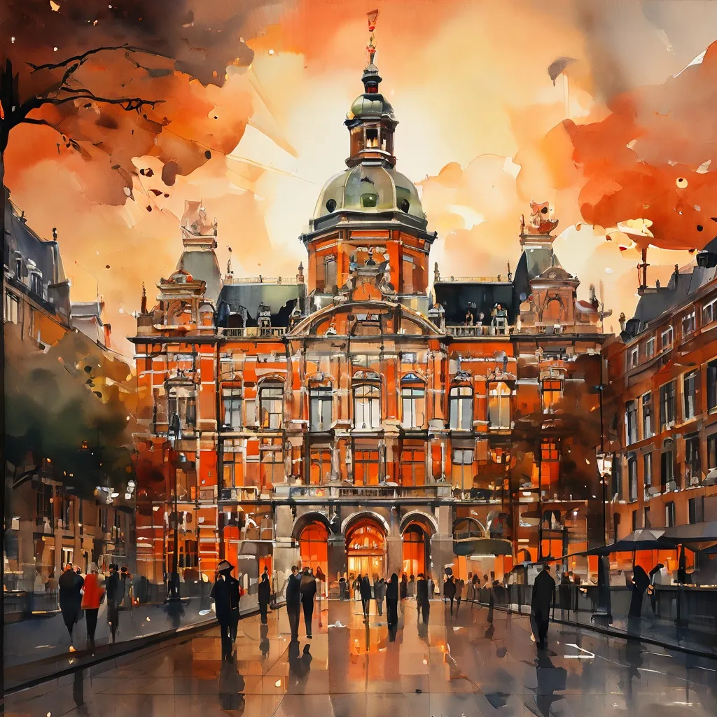 Illustratie die het verlengde partnerschap tussen het Rijksmuseum en HEINEKEN symboliseert, waarbij architectonische elementen van het museum worden gecombineerd met subtiele merkmotieven.