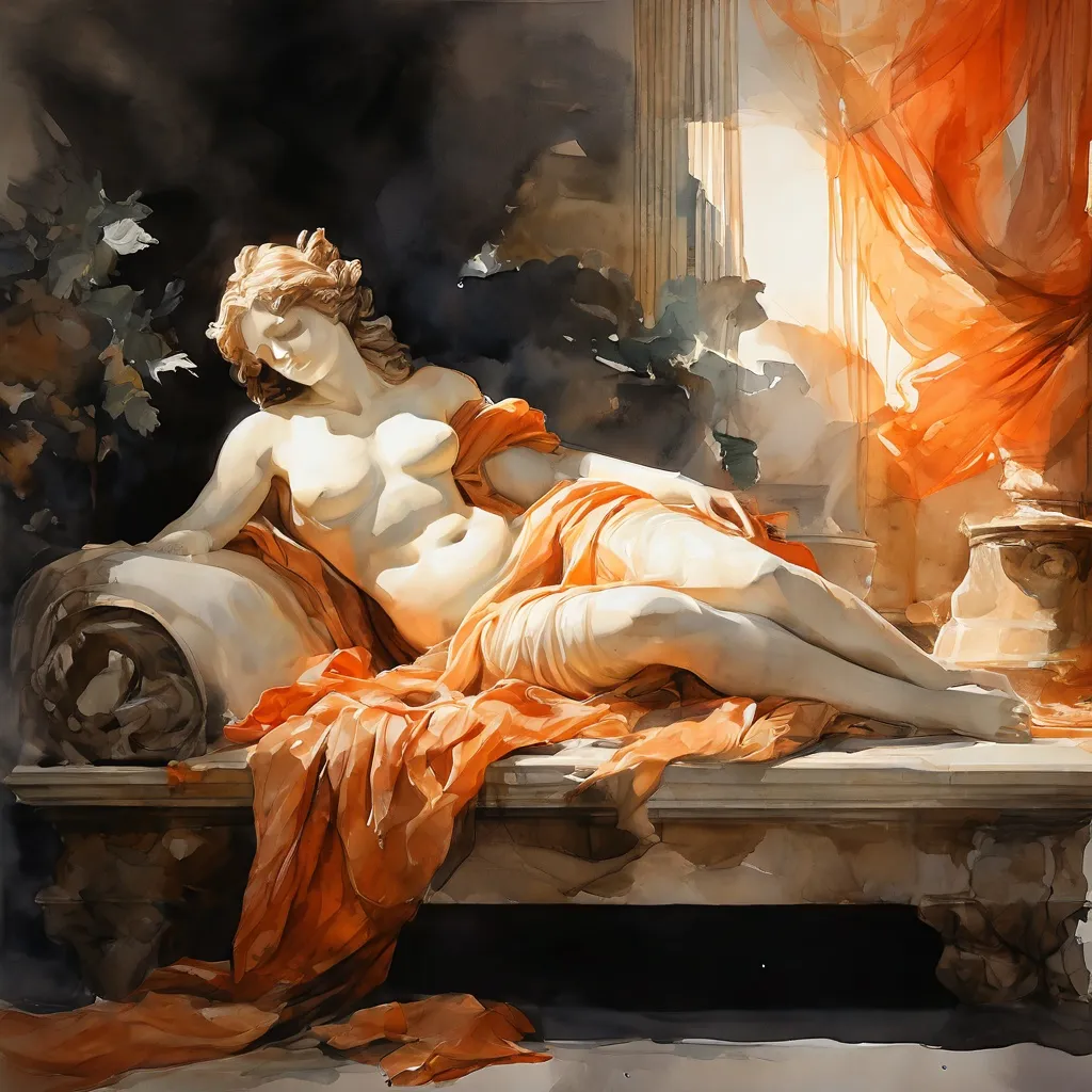 Klasyczna marmurowa rzeźba Hermфроdyty z artystycznie wyeksponowanym barokowym materacem w galerii muzealnej w Rijksmuseum.