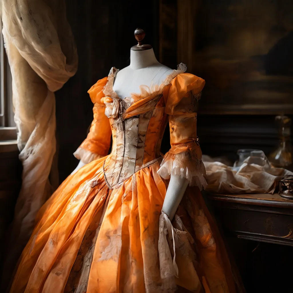 Szczegół zabytkowej sukni w Rijksmuseum, noszący ślady użytkowania i starannych napraw, symbolizujący wystawę „WORN: odzież do pielęgnowania”.
