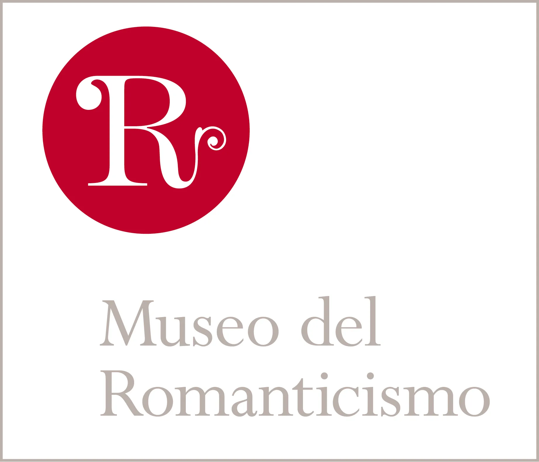 Czerwone, okrągłe logo z białym, stylizowanym 'R' i tekstem 'Museo del Romanticismo' poniżej