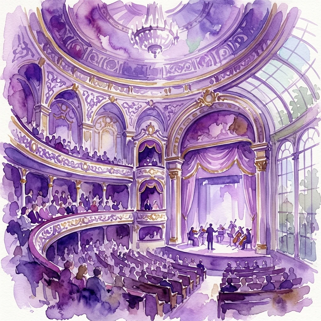 Un teatro real del siglo XVIII con estuco ornamentado, ilusiones pintadas de una audiencia y una lámpara de araña, ubicado en el Antiguo Invernadero.