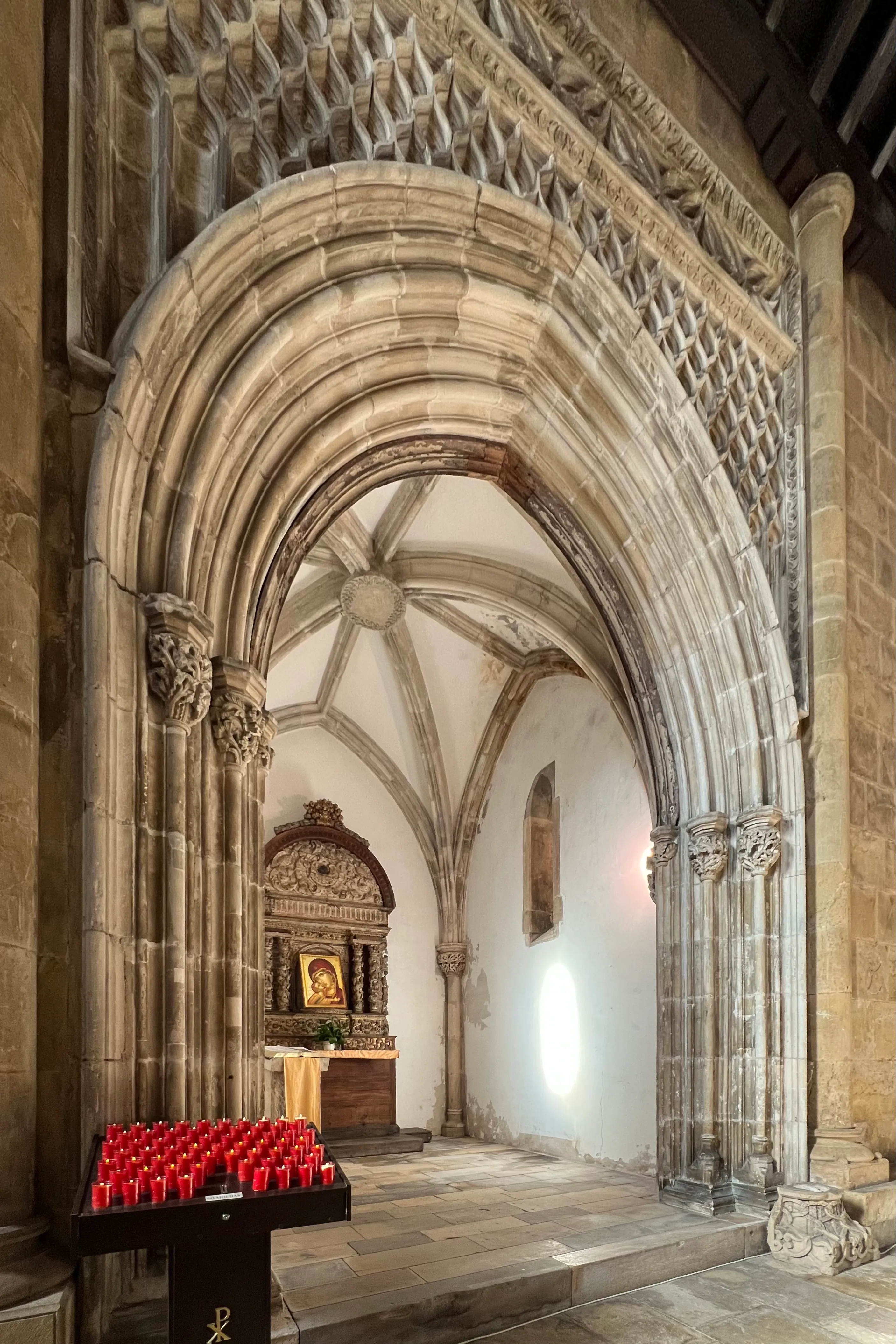 Detail view of Church of São Tiago in Coimbra.
