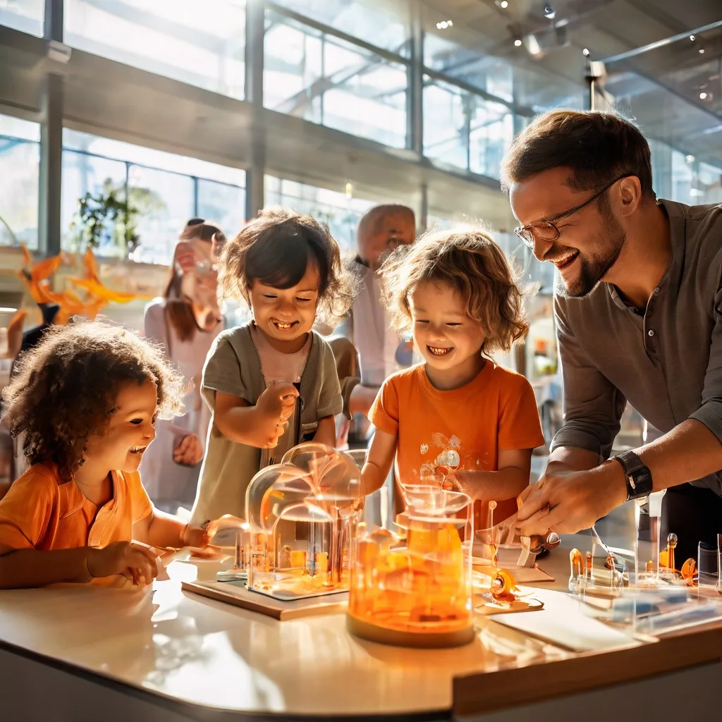 Familias disfrutando de exposiciones científicas interactivas y actividades de aprendizaje durante un evento especial en el Science Oxford Centre.