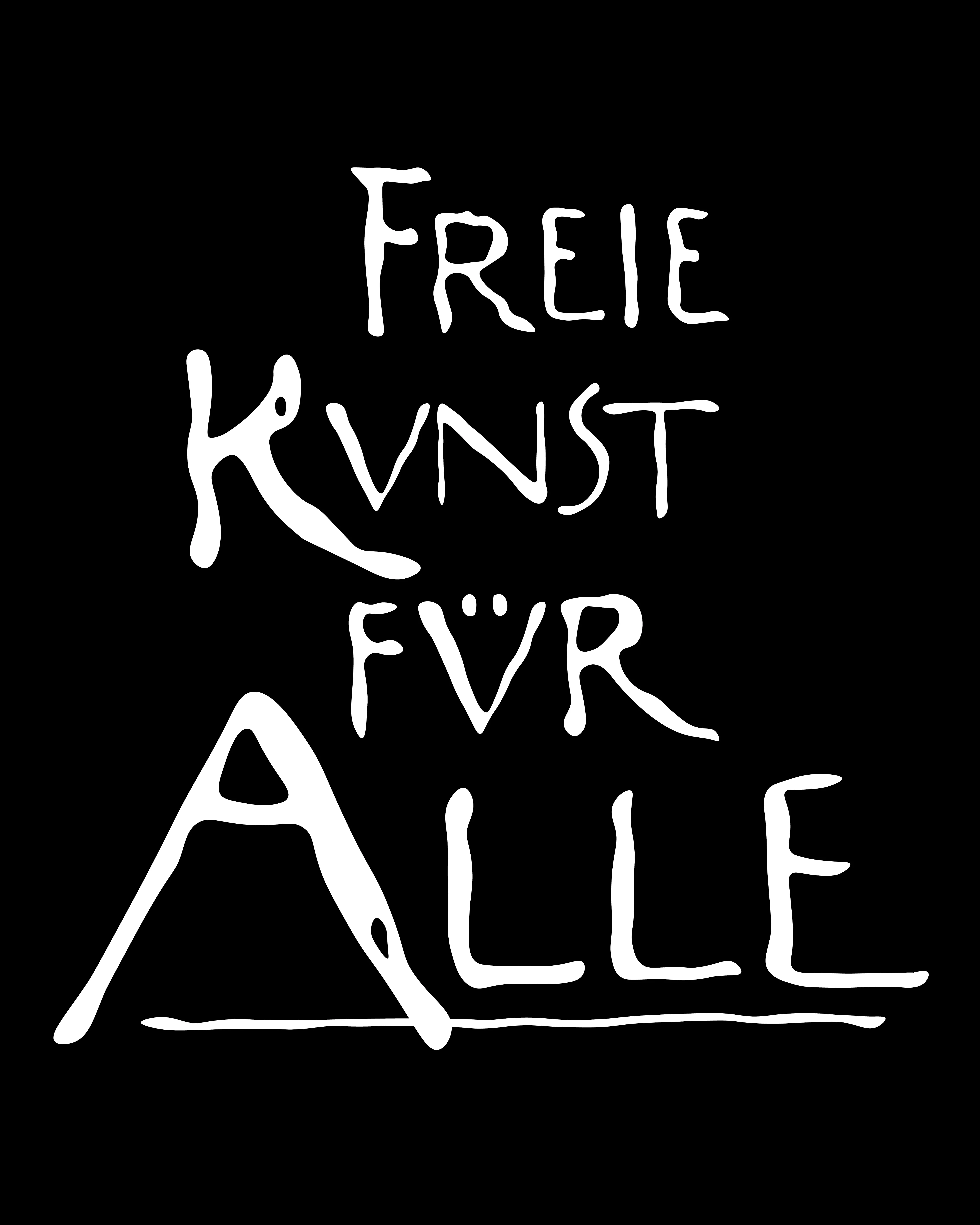 White stylized text reading 'Freie Kunst für Alle' on a black background