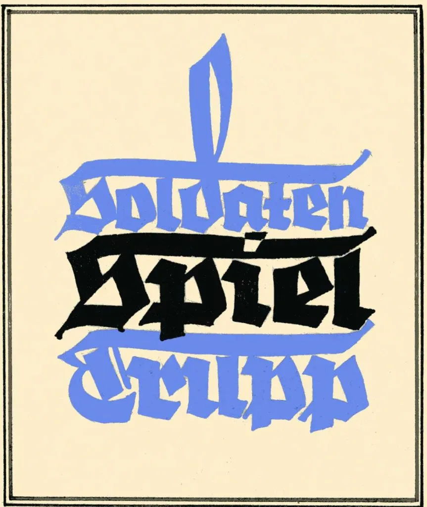 blauw en zwart handgeschilderd schrift op een crème achtergrond