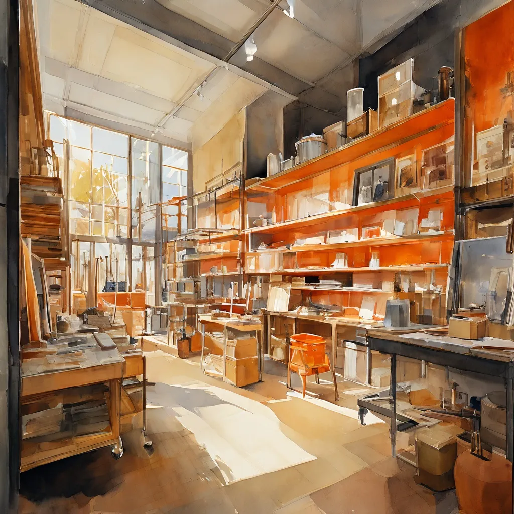 Een georganiseerde opslagfaciliteit in het Stedelijk Museum Amsterdam, met diverse kunstwerken en archiefmateriaal dat zorgvuldig wordt beheerd door medewerkers van collectiebeheer.