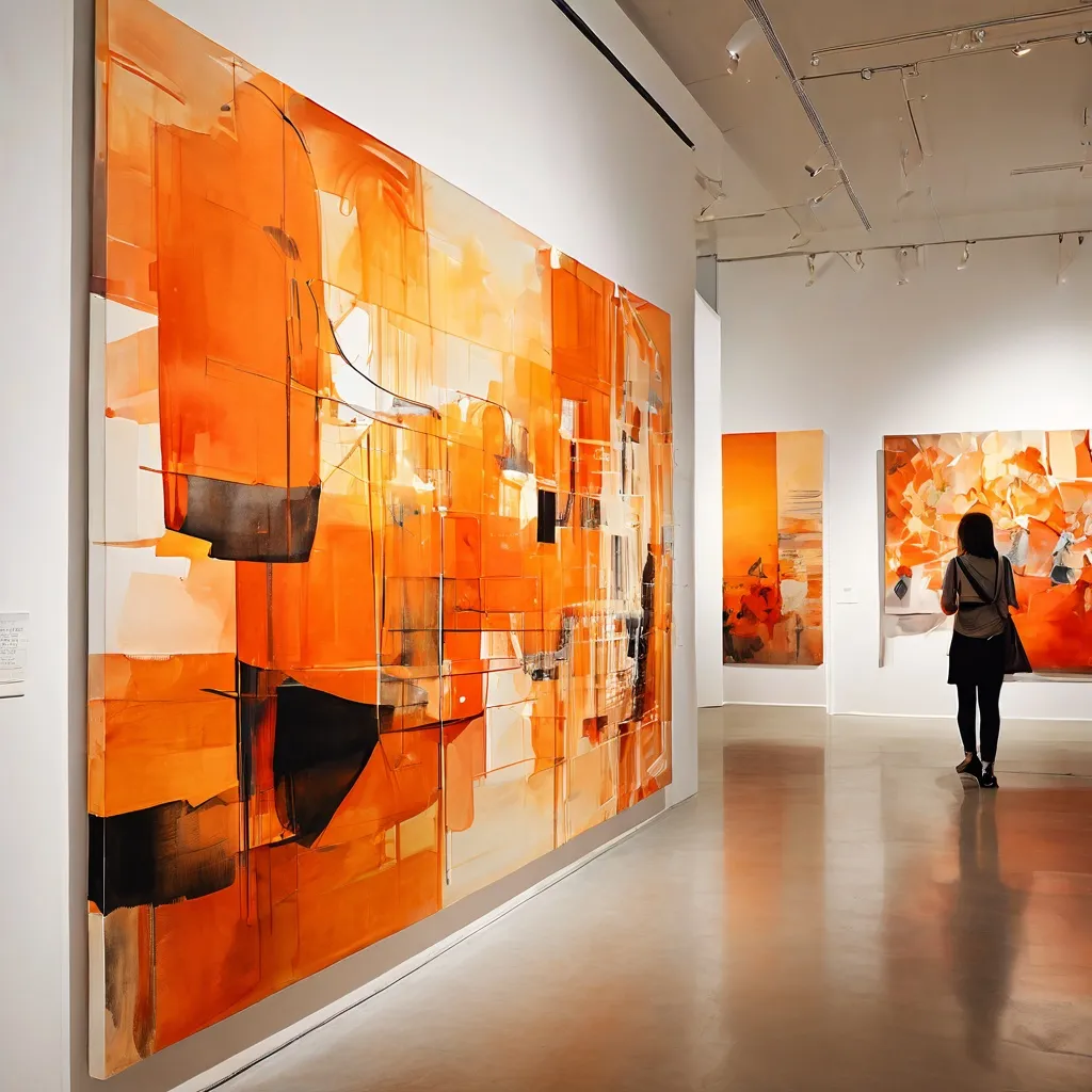 A dynamic contemporary art installation by Farida Sedoc at the Stedelijk Museum, featuring intertwined textiles, photographic elements, and bold graphic patterns, symbolizing community and shared human experience.